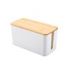 Wood Grain Desk Cable Organizer With Lid For Home Office And Bedroom Storage