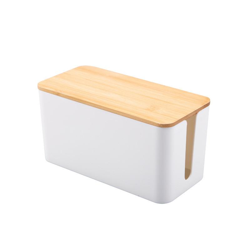 Wood Grain Desk Cable Organizer With Lid For Home Office And Bedroom Storage