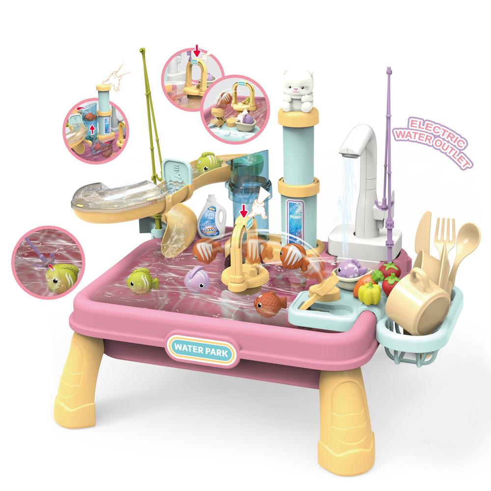 Playing House Children'S Electric Water Pressure Lift Dishwasher Kitchen Wash Basin Set Fishing Water Toy