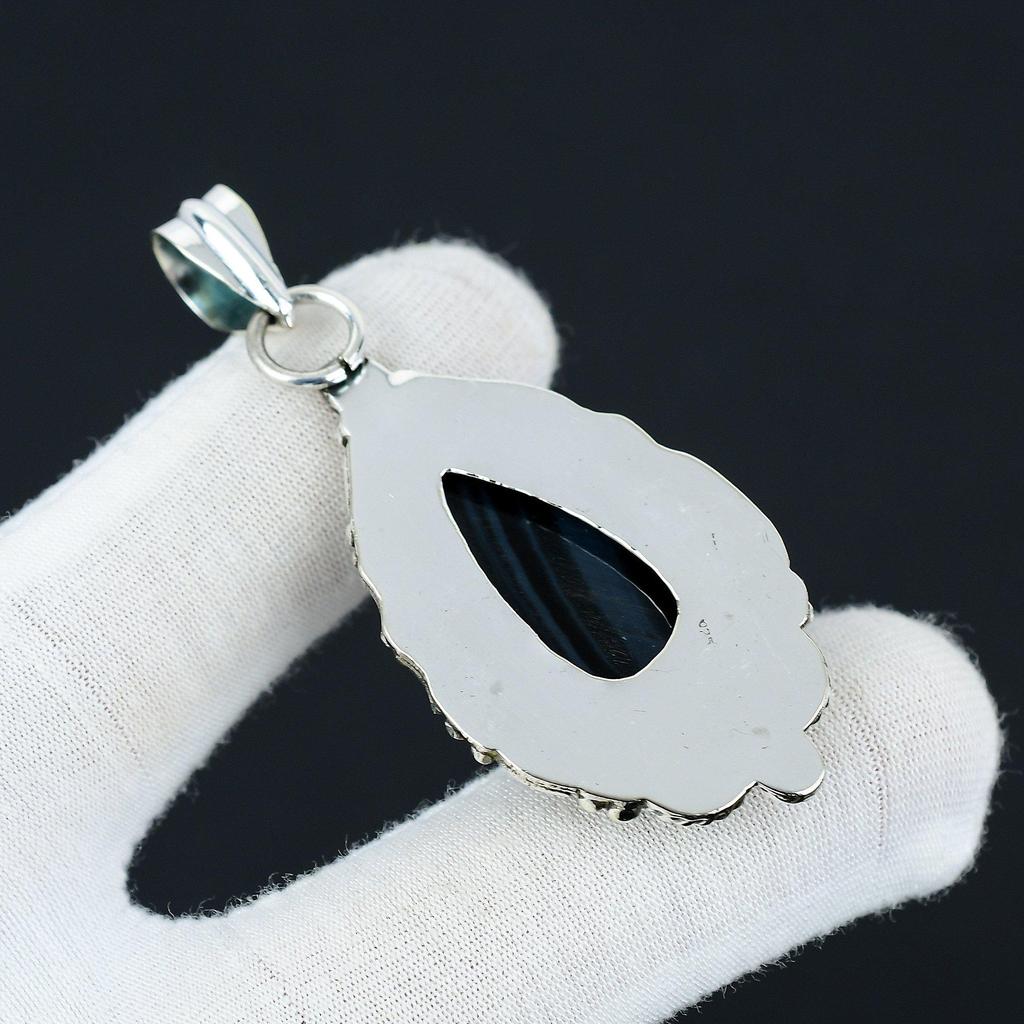 Blått Tigeröga Hänge, Naturliga Blå Tigeröga Smycken, 925 Sterling Silver Smycken, Handgjort Boho Smycke Hänge, Unisex Hänge För Gåva