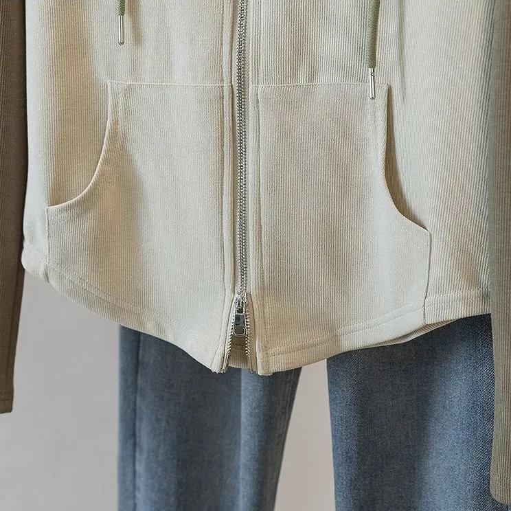 Plus Size Women's Design Sense Hooded Sweater Spring and Autumn Loose Cardigan Jacket Sports Top