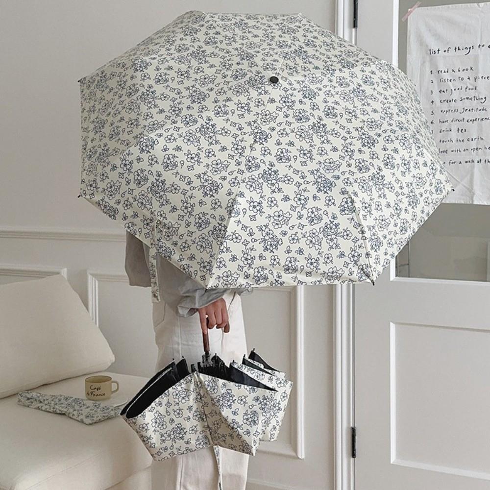 Sun Protection Retro Floral Umbrella Handheld UV Protection Portable Folding Umbrella Windproof Rain Protection