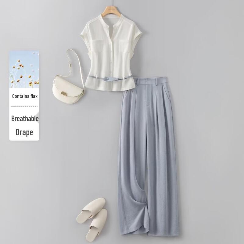 IHIMI Women s Linen Blend Short Shirt & Long Pants Set