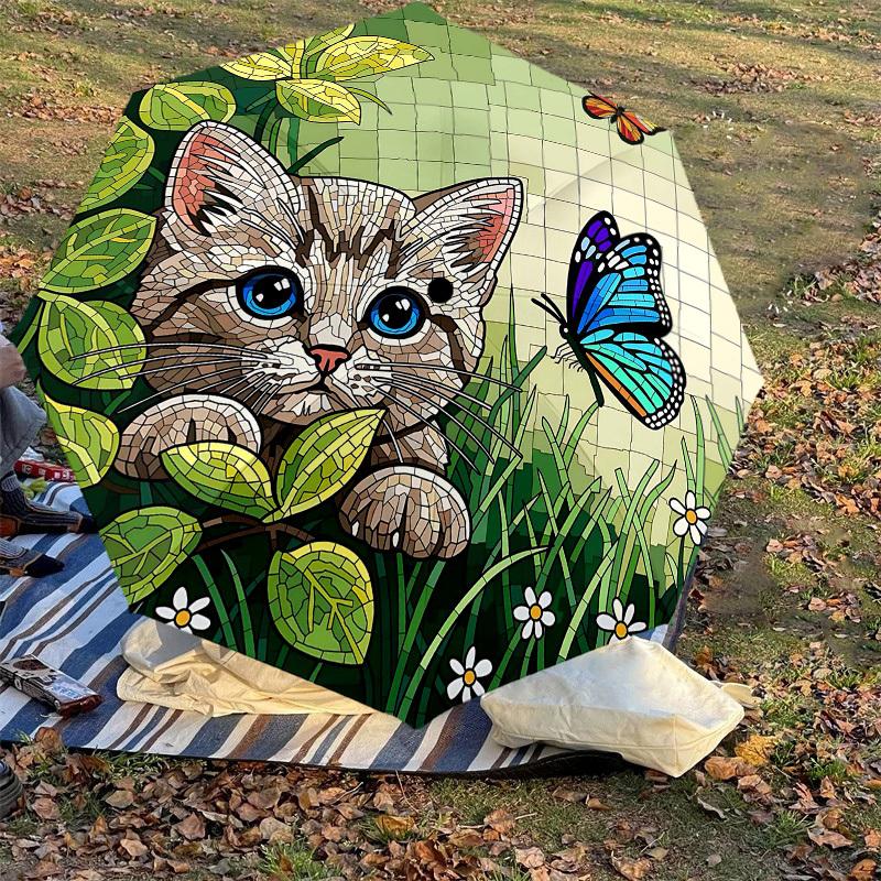 1PC Cat Butterfly Umbrella-8-Rib Reinforced Portable Folding Travel Suitable for All Seasons Outdoor Daily Use Is an Ideal Choice -F379