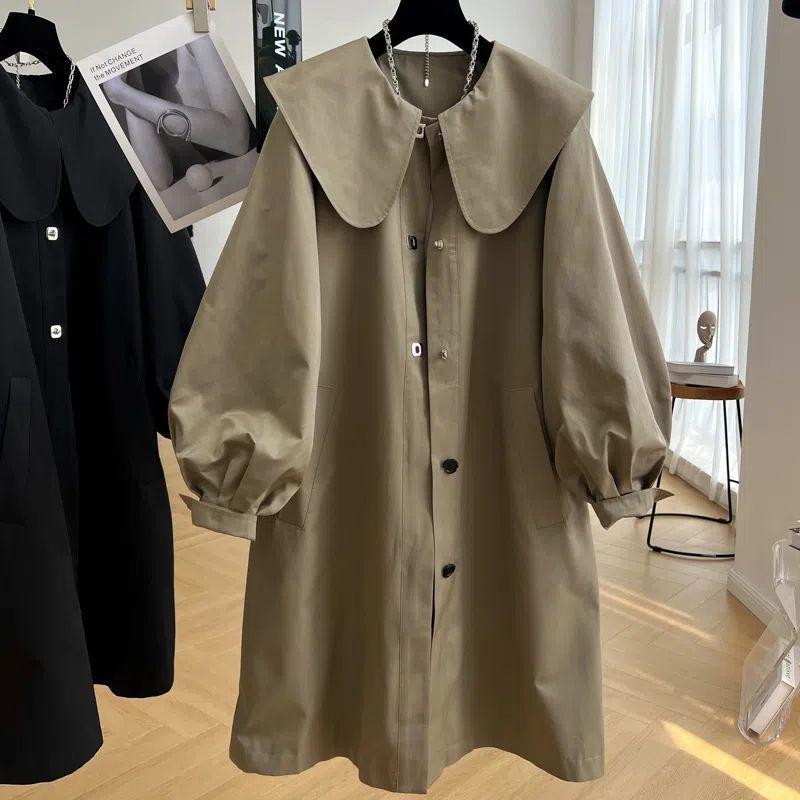 European Mid-Length Doll Collar Windbreaker for Women: Chic Spring/Autumn Coat