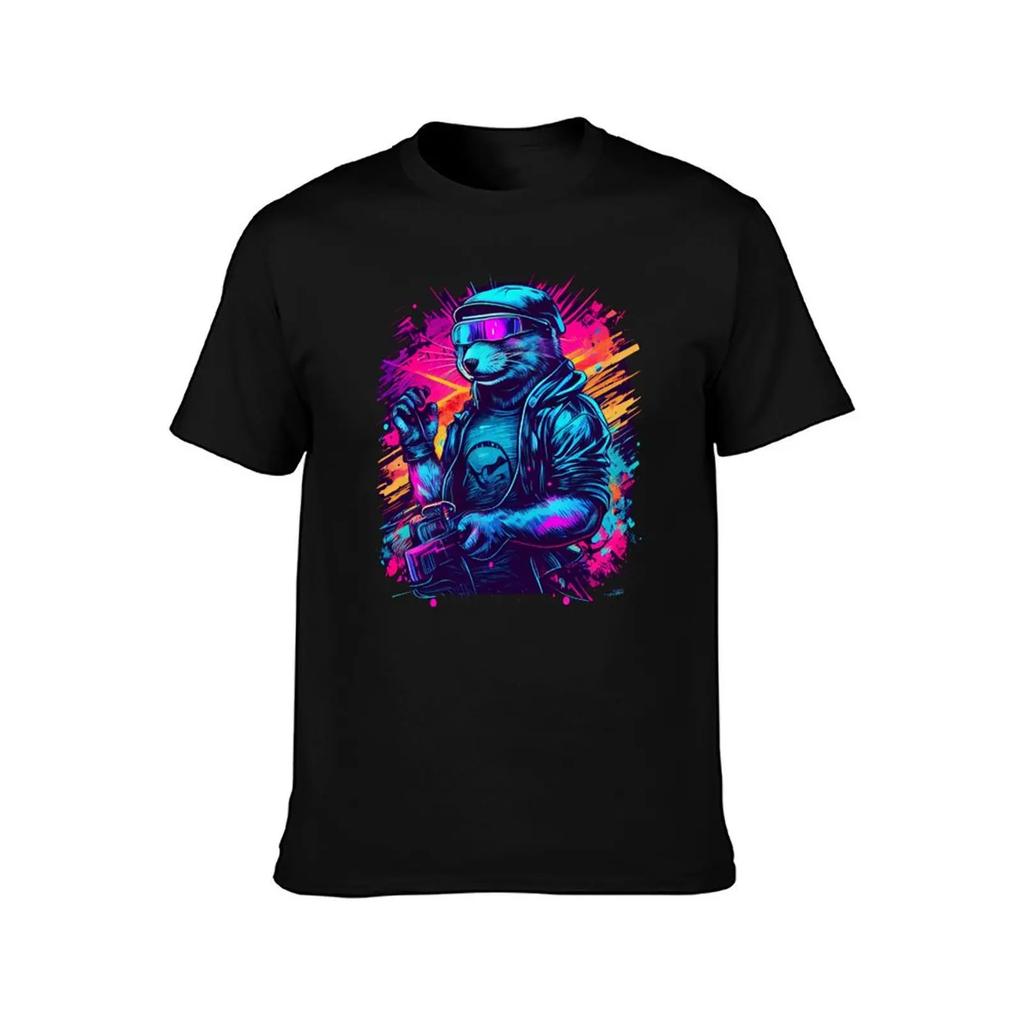 otter synthwave T-Shirt custom shirt Blouse mens graphic t-shirts anime