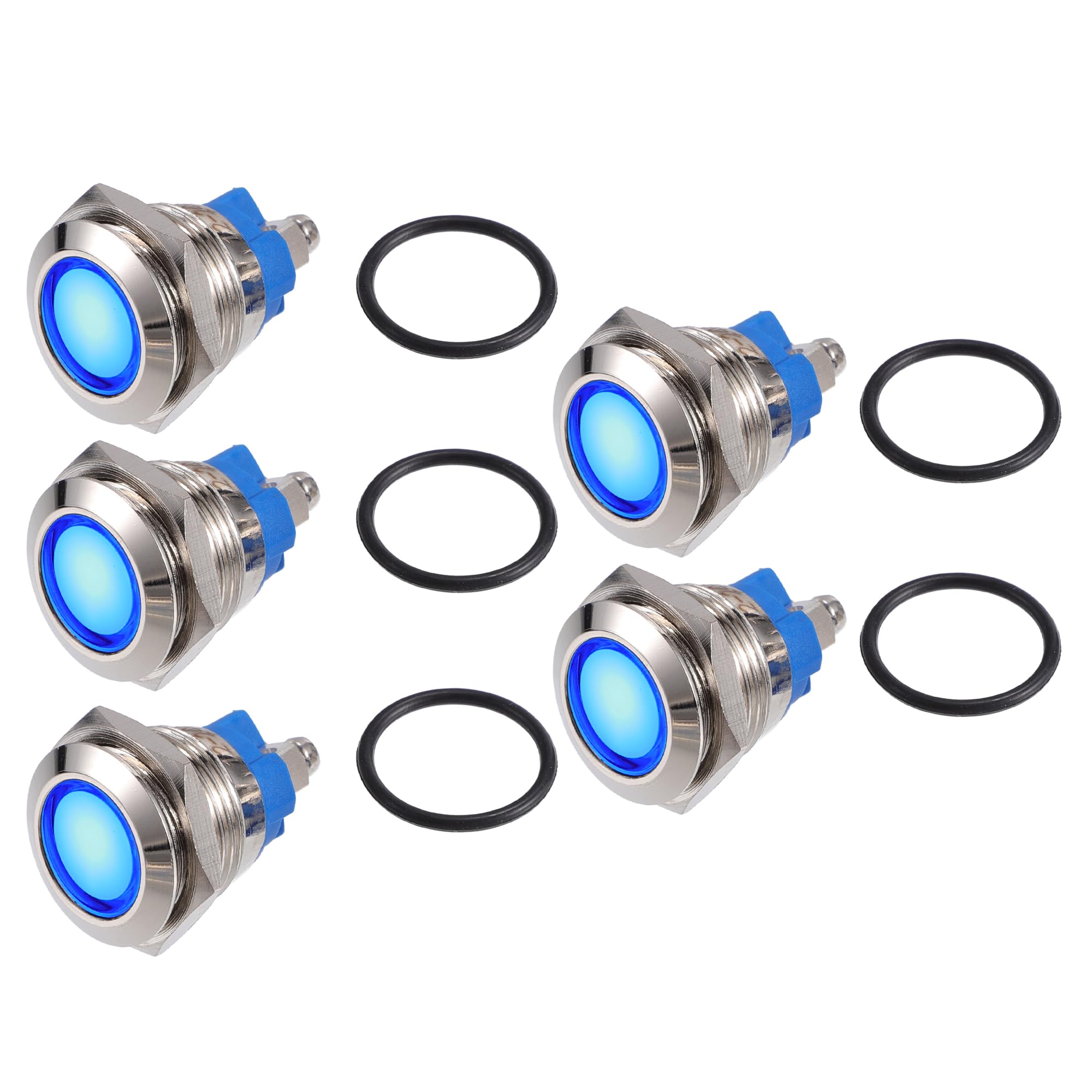 

X AUTOHAUX 5pcs Indicator Light 16mm AC DC Metal Shell Waterproof Pilot Dash синій