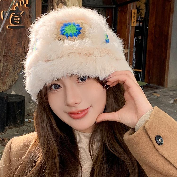 Rabbit Fur Lion Hat Autumn and Winter Atmosphere Versatile Face Small Bucket Fluffy Basin Hat Warm Plush Bucket Hat
