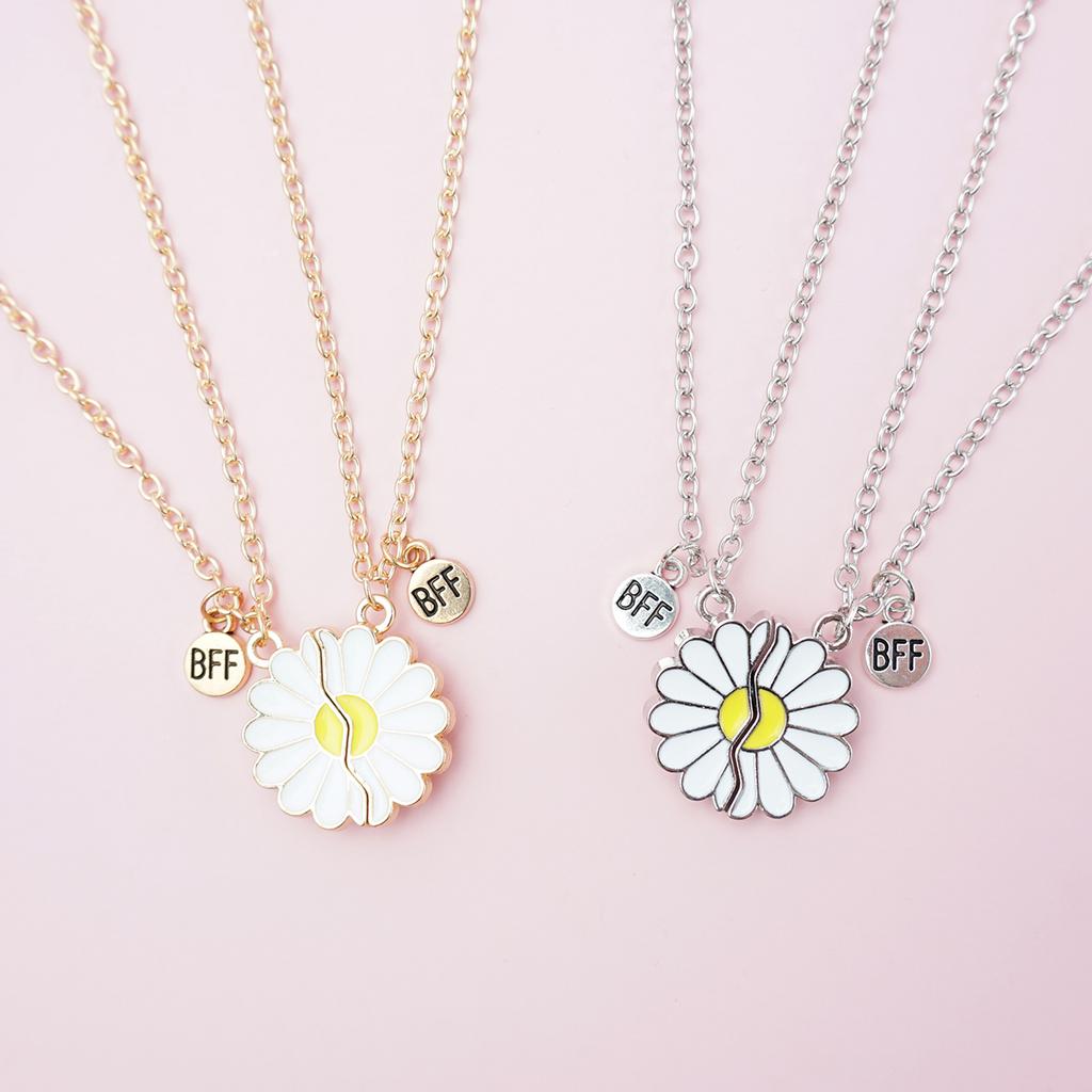 2 Stück/Set Beste Freunde Anhänger Halskette Für Frau Magnetisch Verstellbar Regenbogen Gänseblümchen Liebhaber Zerbrochenes Herz Kette BFF Schmuck Geschenke