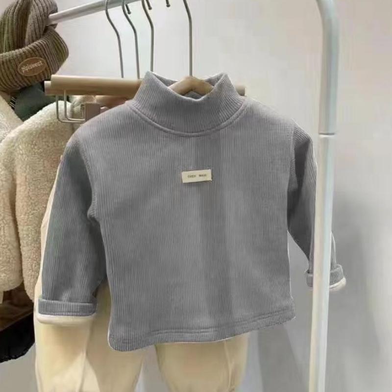 Winter Herbst Plus Samt Oberteile Unterziehshirts Langarm Rollkragenoberteile Langarm Schlichte Jungen- und Mädchenkleidung