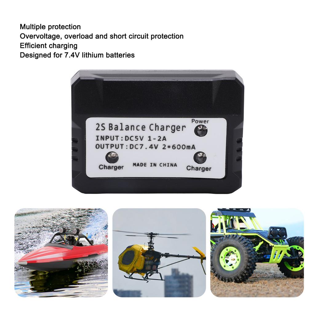 Ładowarka 2S Balance Charger 7.4V LiPo Battery Charger do Wltoys RC Car Boat Air Toy Black