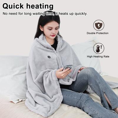 USB Heated Shawl Blanket 2-in-1 Wearable Electric Wrap with Zipper Quick Heat Wireless Heating Shawl for Office Travel Home Use