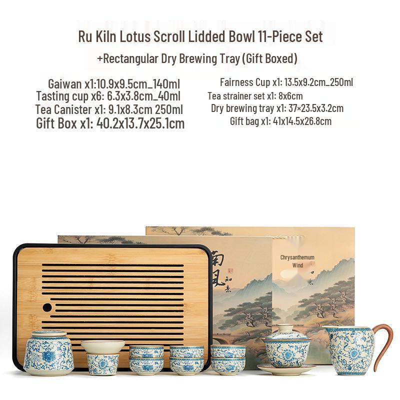 High-End Ru Kiln Ceramic Kung Fu Tea Set - Luxury Gaiwan Teapot, Tray, and Cups for Home.