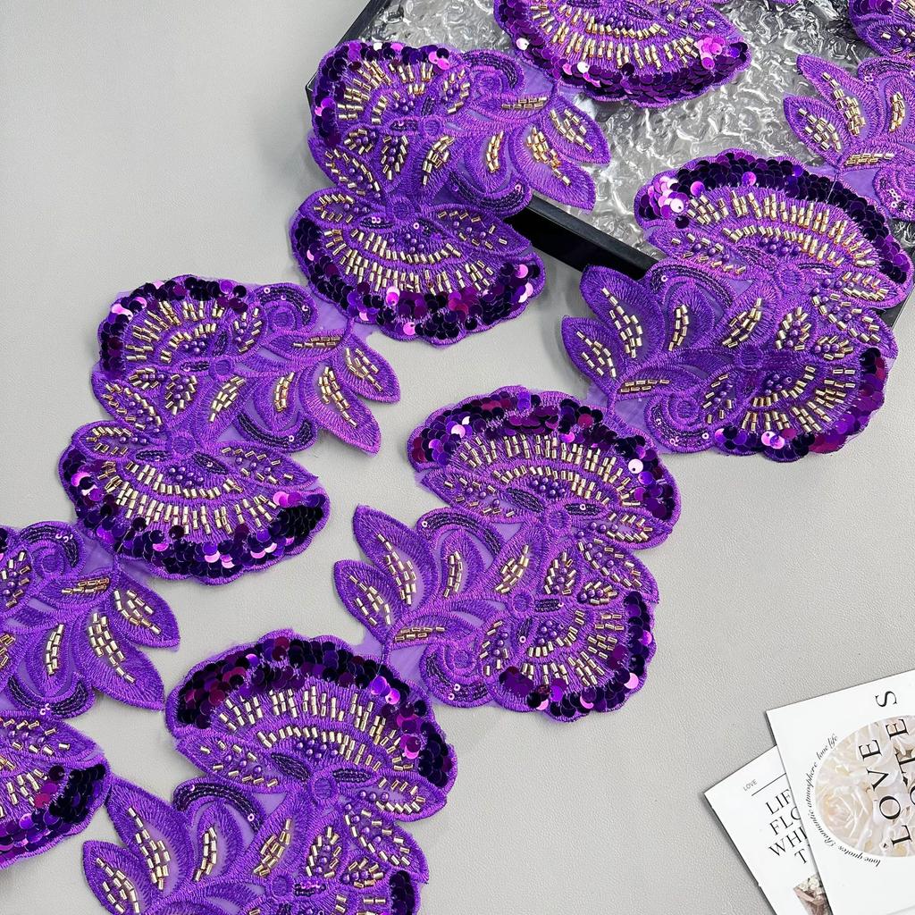 Heavy Industry Multi-Color Mesh Yarn Bead Sequin Embroidery Flower Patch Lace Decoration Ethnic Style Dress Clothing Cloth Sticker