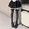 Thigh Highs Stockings with Ruffle Trim Women Flower Lace Fishnet Over Knee Socks