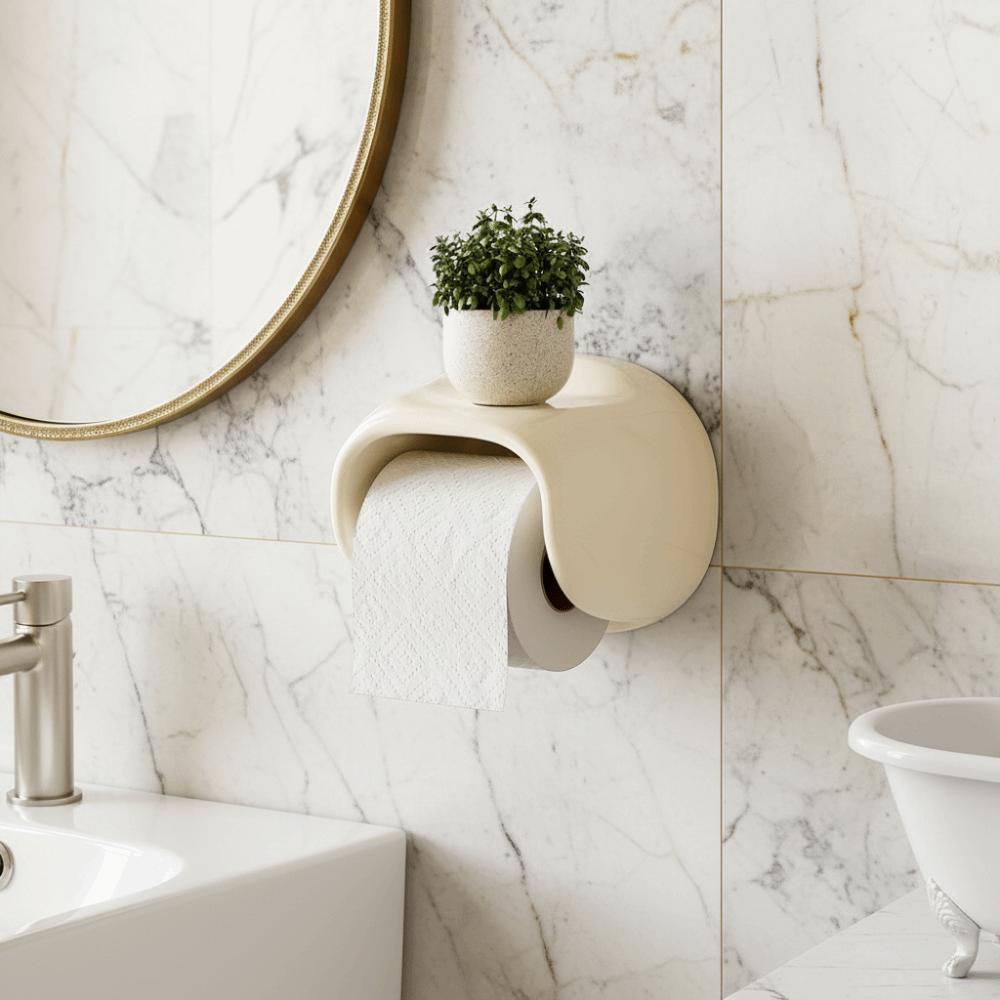 No Punching Bathroom Roll Holder Wall Mounted Toilet Tissue Box Roll Paper Tube Restroom