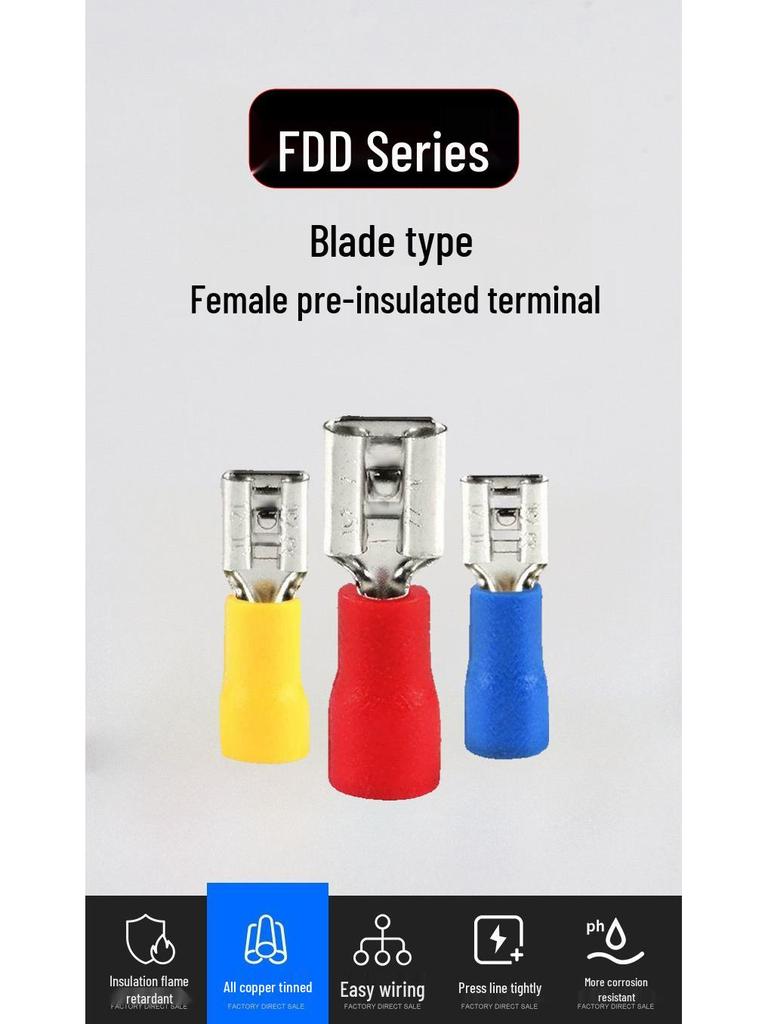 Brass Cold-Pressed FDD Female Pre-Insulated Terminal Insert Spring Wiring Connector with Copper Lugs