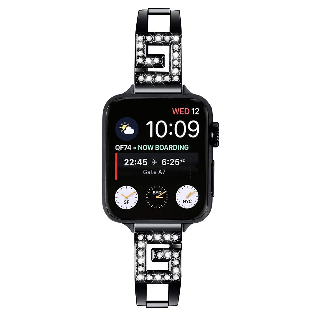 For Apple Watch Series 10 42mm/9 8 7 41mm/SE (2023) SE (2022) SE 6 5 4 40mm/3 2 1 38mm Watch Band G-Shape Rhinestone Decor
