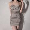 Sex underwear sexy lace splicing satin mesh see-through pleated hip-wrapped women's suspender nightdress