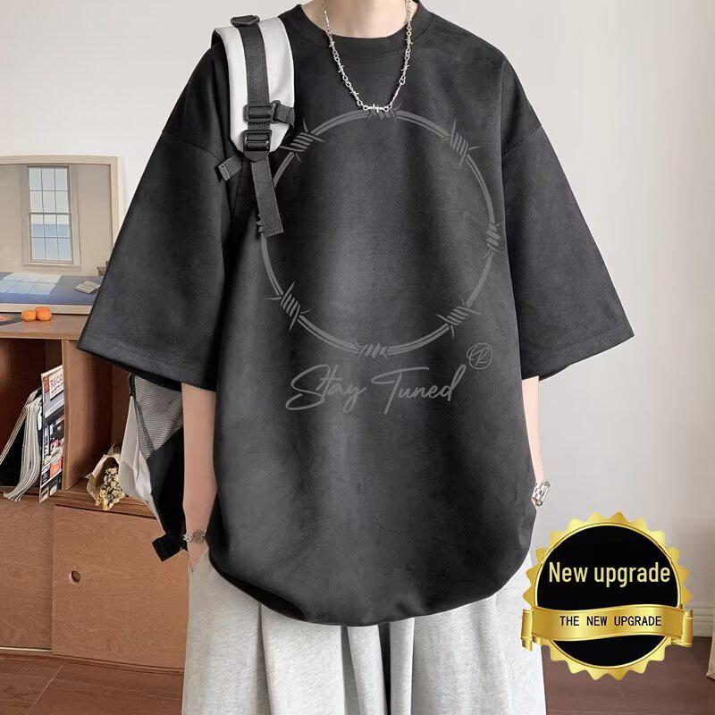 

Стильная летняя футболка с коротким рукавом из замши 2024 года — повседневная смесь гонконгского и японско-американского стилей