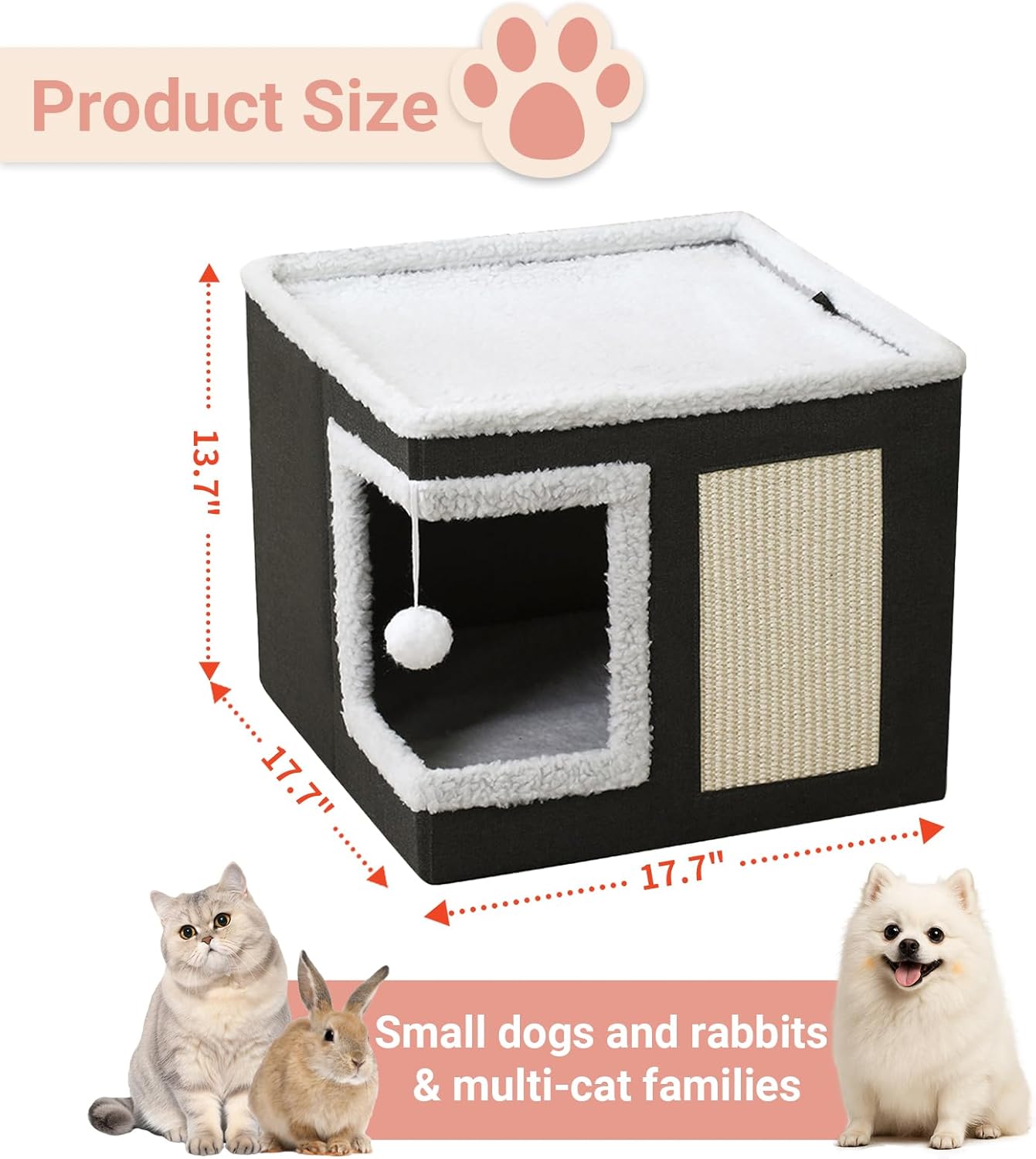 

Foldable Cat Bed with Sisal Scratching Board & Tunnel, Indoor Outdoor Pet House with Removable Cushion United States