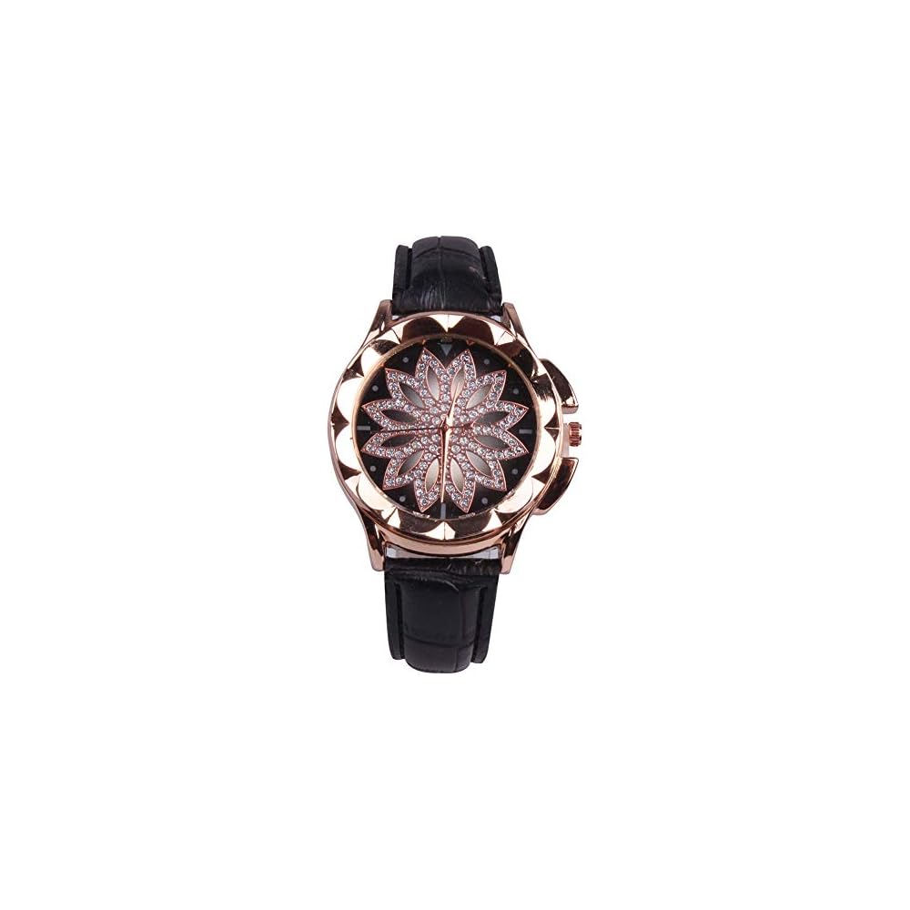 ZooooM White Flower Sparkling Design Watch Gold Black