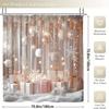 4Pcs Xmas Pink Bath Set, Elegant Holiday Scene Curtain, 12 Hooks, Non-Slip Mat, U-Shaped Toilet Cover, Perfect Xmas Gift