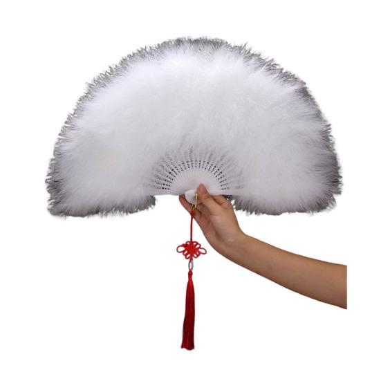

Винтажный складной веер из перьев, ручной веер для свадебной вечеринки, переносной летний веер, украшение для танцевального представления, аксессуары для вечеринок белый