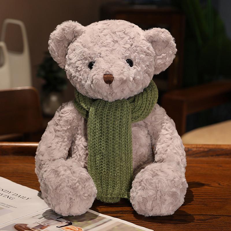 Cute Sitting Pose Teddy Bear Plush Toy with Wool Scarf – Perfect Gift for Girlfriend