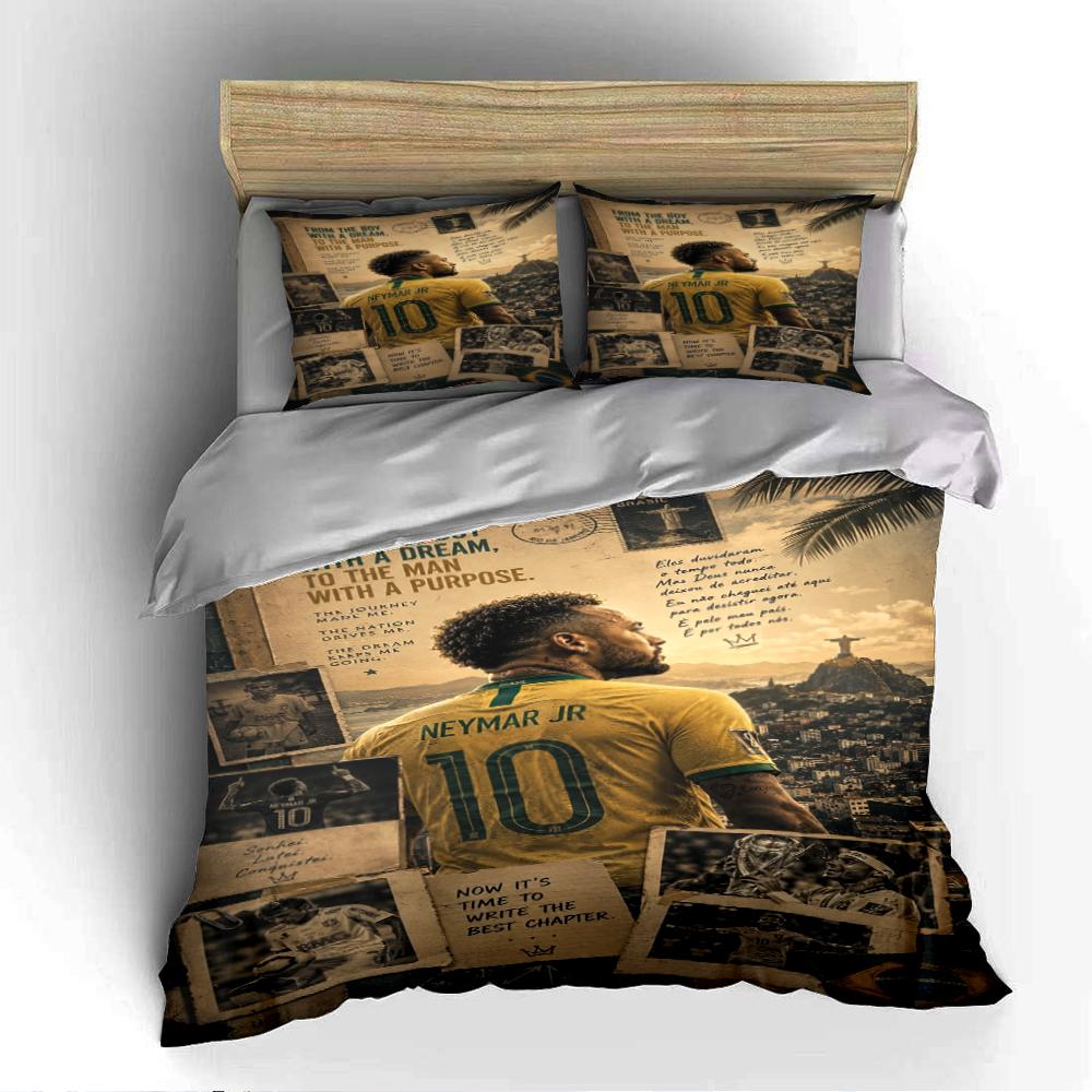 Neymar Jr Set Biancheria da Letto Calcio Copripiumino Federe Decorazioni per la Casa (1 * Copripiumino 2 * Federe, senza piumino)