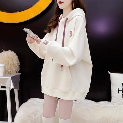 Women's Velvet Thickened Hooded Sweatshirt Autumn and Winter Korean Style Loose Fogn Style Versatile Jacket Top