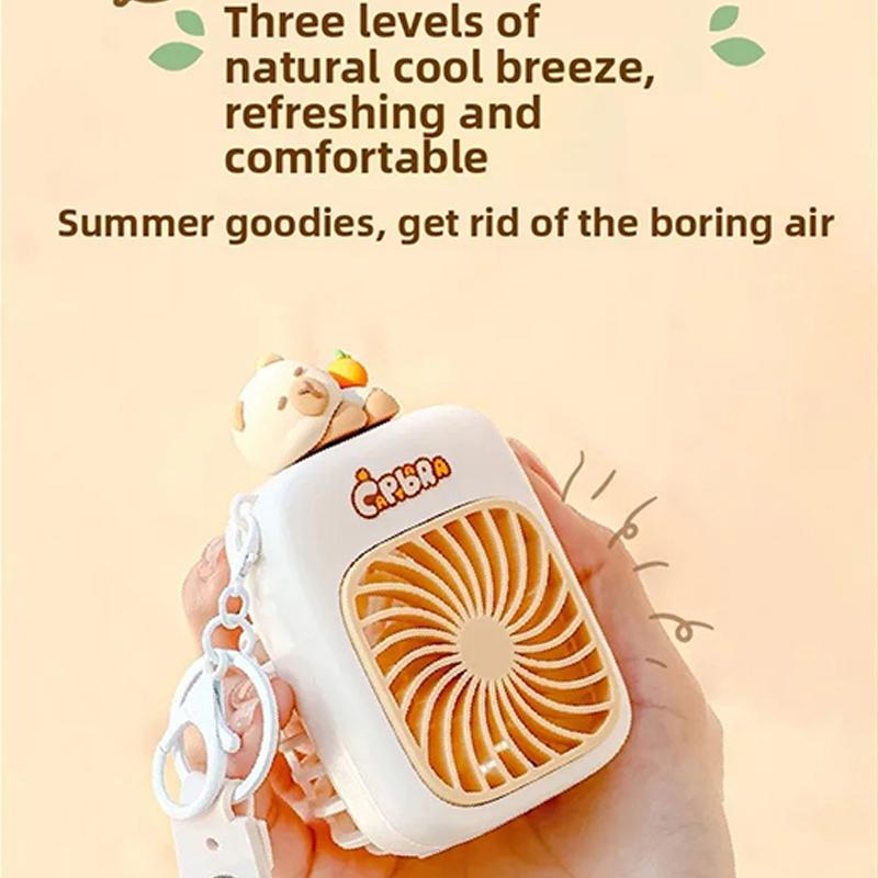 

2025 Cute Capybara Mini Portable Fan Handheld Small Fan Charging 3-Speed Handheld Fan Suitable For Office Outdoor Travel 1PC