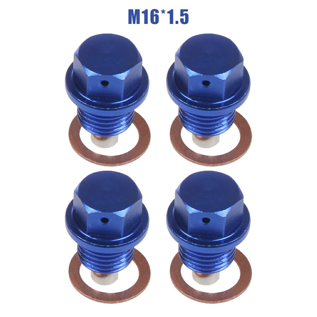 EDHUUJSI Best Engine Protection Magnetic Drain Plug Easy Install High Performance Engine Drain Nut Bolt, Blue, M 16*1.5, 4pcs