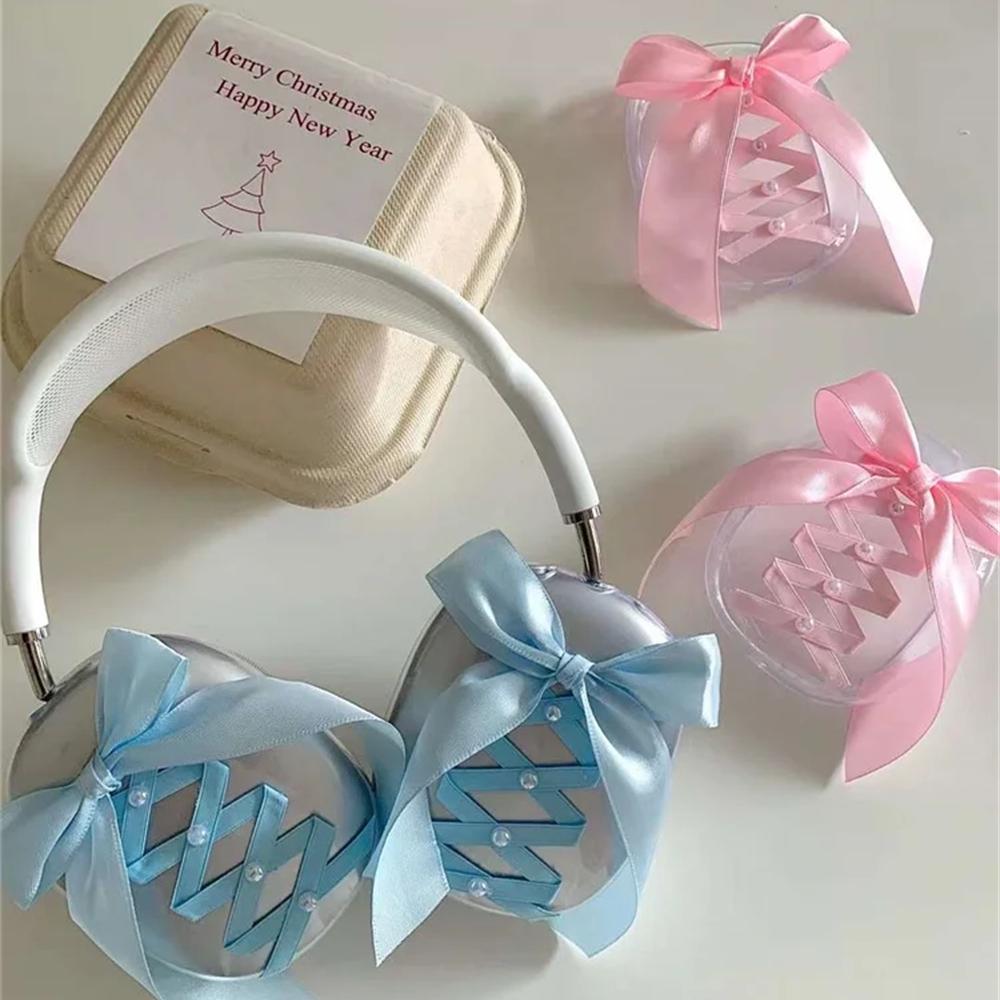 Koreański Uroczy Perłowy Y2K Różowa Wstążka Kokardka Na Etui Airpods Max Silikonowy Przezroczysty Pokrowiec Ochronny Etui Na Słuchawki Akcesoria
