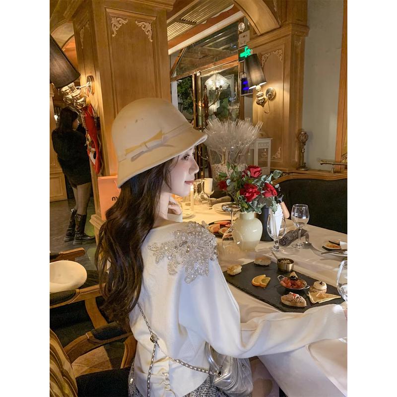 Women s Fashion Off-Shoulder Pleated Knit Pullover M