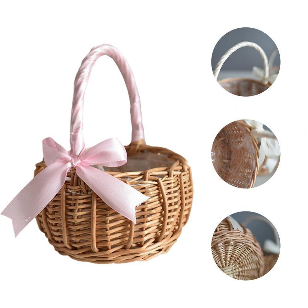home Wedding Flower Girl Rattan Desktop Decoration Storage Basket Flower Basket Clutter Organizer