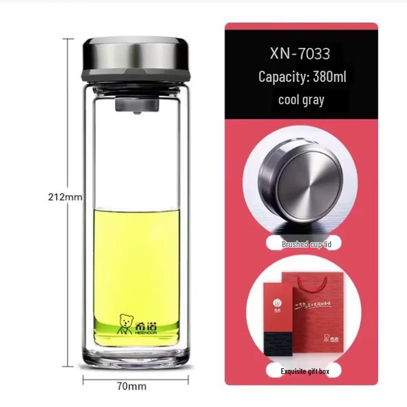 HEENOOR Double-Layer High Borosilicate Glass Water Bottle