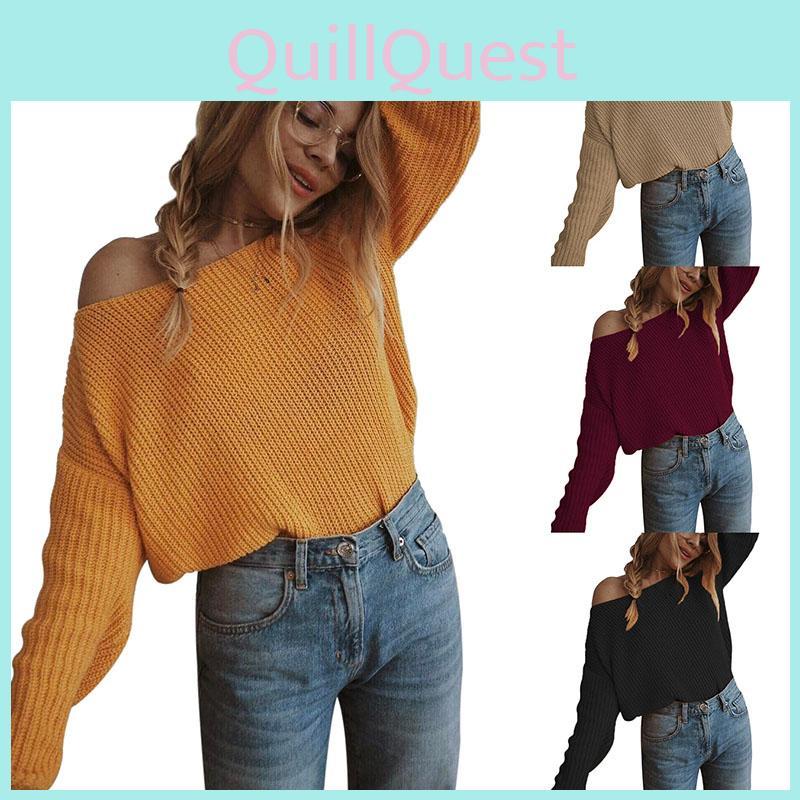 Premium Plus Size Autumn Womens Sweaters Off The Shoulder Pullover Sweater Long Sleeve For Stylish Comfort