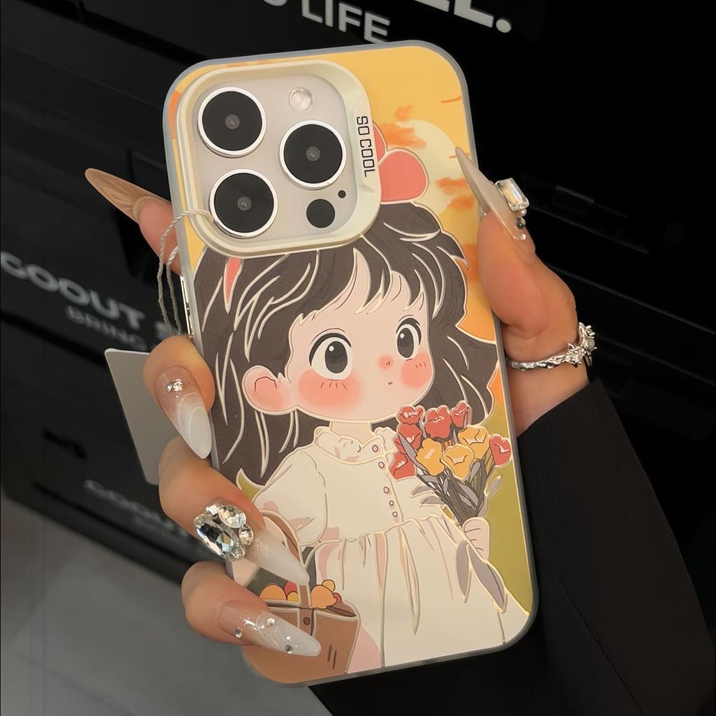 Flower Picking Boy iPhone16promax Mobile Phone Case 15plus Anti-drop for Apple 14 Hard 12 Couple 13 Hard