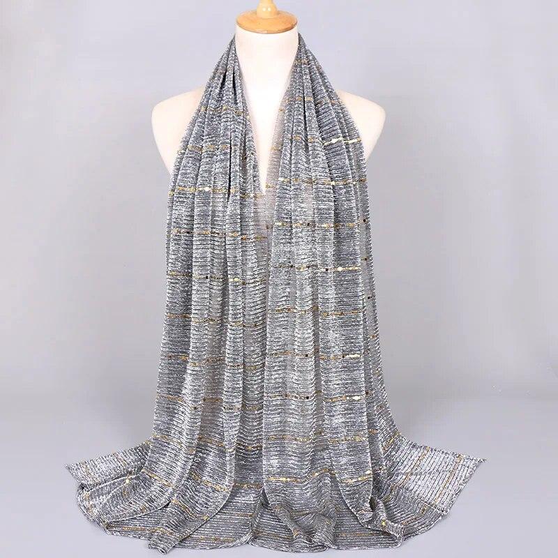 Summer Lurex Glitter Scarf Elegant Lightweight Elastic Shawl For Women Fashion Sparkly Sequined Party Shawls 180*65cm