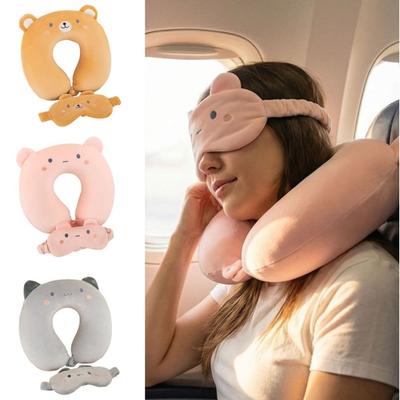 Cute Comfortable U-shaped Pillow Support Ergonomics Travel Neck Cushion Portable Soft Eye Mask Office Nap