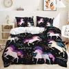 Bedding Sets for Girls,Stars,Moons,Unicorns,Fantasy Cartoon Duvet Cover Set,Twin Size Quilt Cover with Pillowcases,Bed Clothes