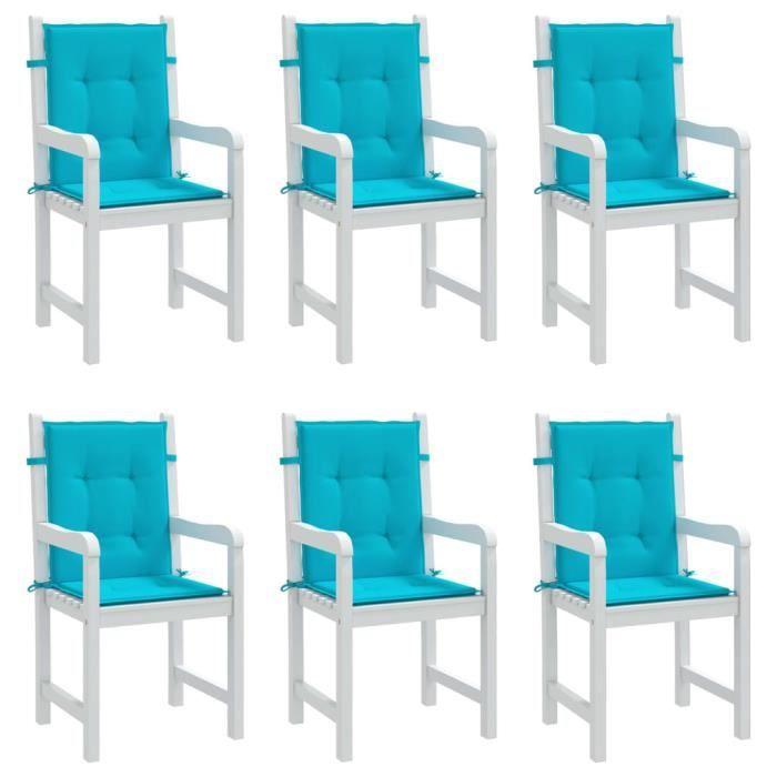VidaXL Coussins de chaise à dossier bas 6 pcs turquoise tissu 361339