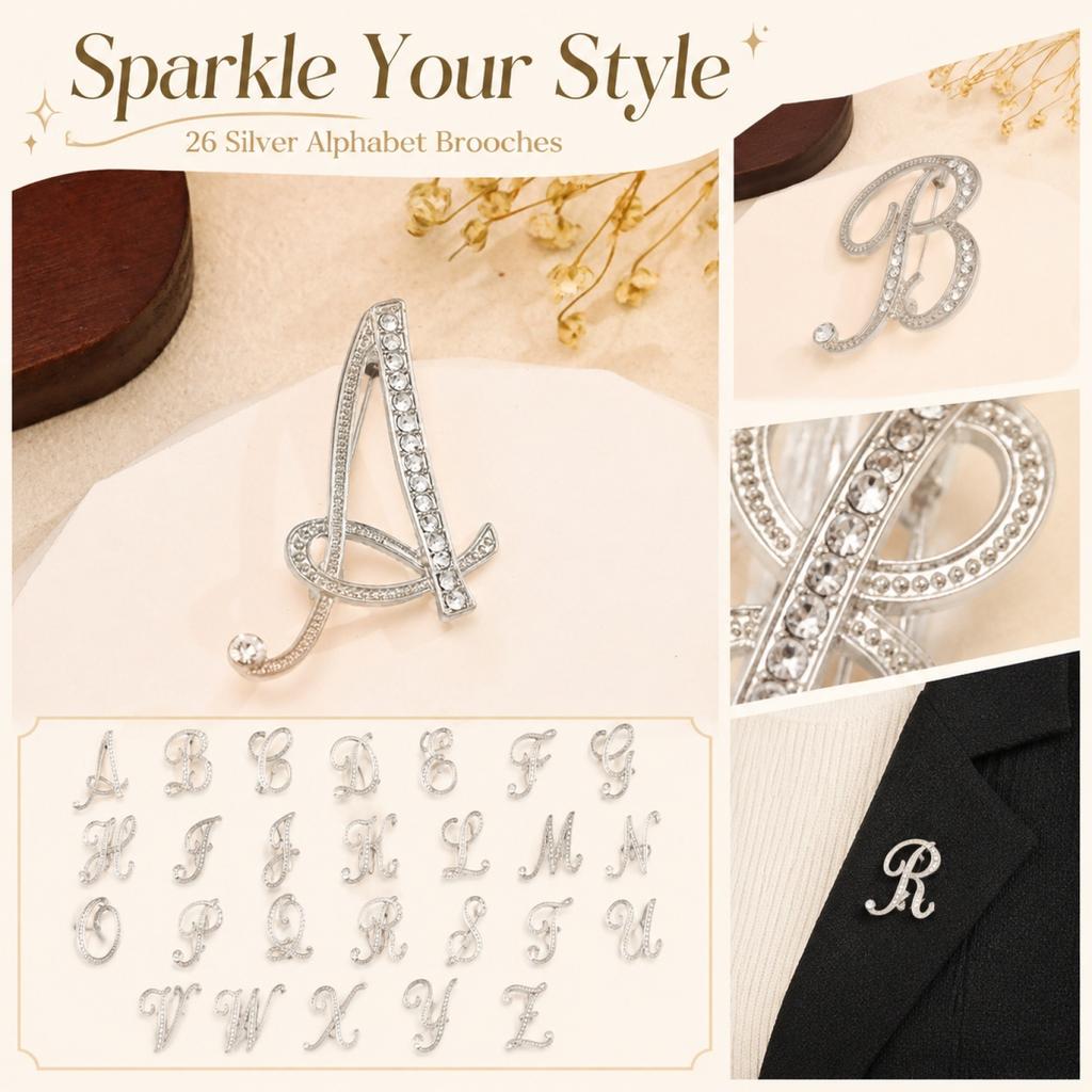 Alloy Letter Brooch with Embedded Crystals Elegant Alphabet Pin Suitable for Formal and Casual Wear Stylish Metal Letter Accessory