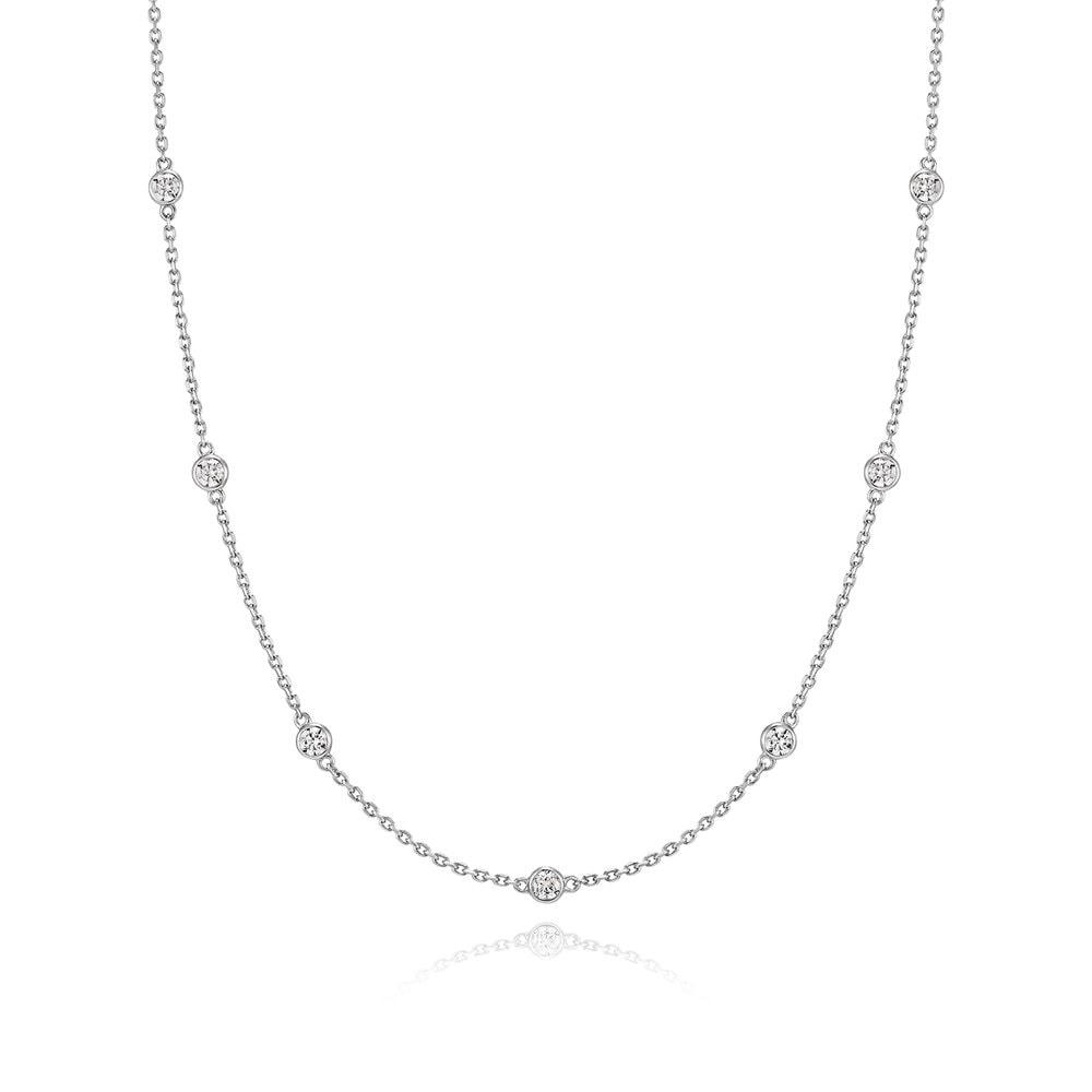 Essence Silver (W) Tennis Station Necklace In White