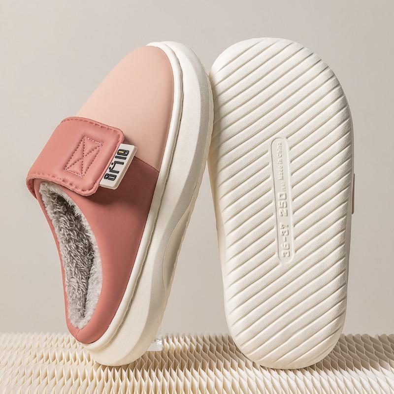 Autumn and winter fashion waterproof cotton shoes women wear versatile non-slip velvet thick-soled warm couple home cotton slippers men