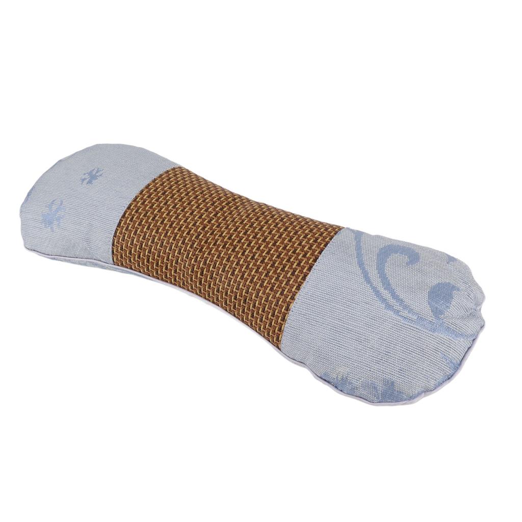 Wormwood Filling Neck Roll Pillow Ergonomic Cervical Neck Support Pillow for Sleep Blue Ice Silk
