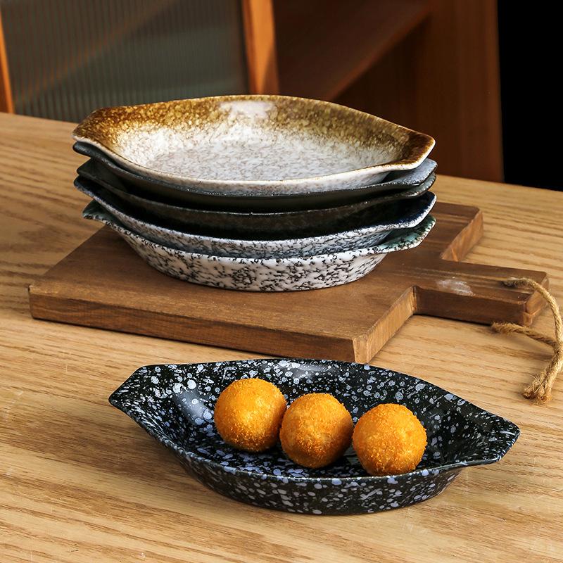 Japanese Style Kiln Transformed Snack Plate Sushi Sashimi Plate Irregular Boat Shaped Ceramic Plate Restaurant Sushi Shop