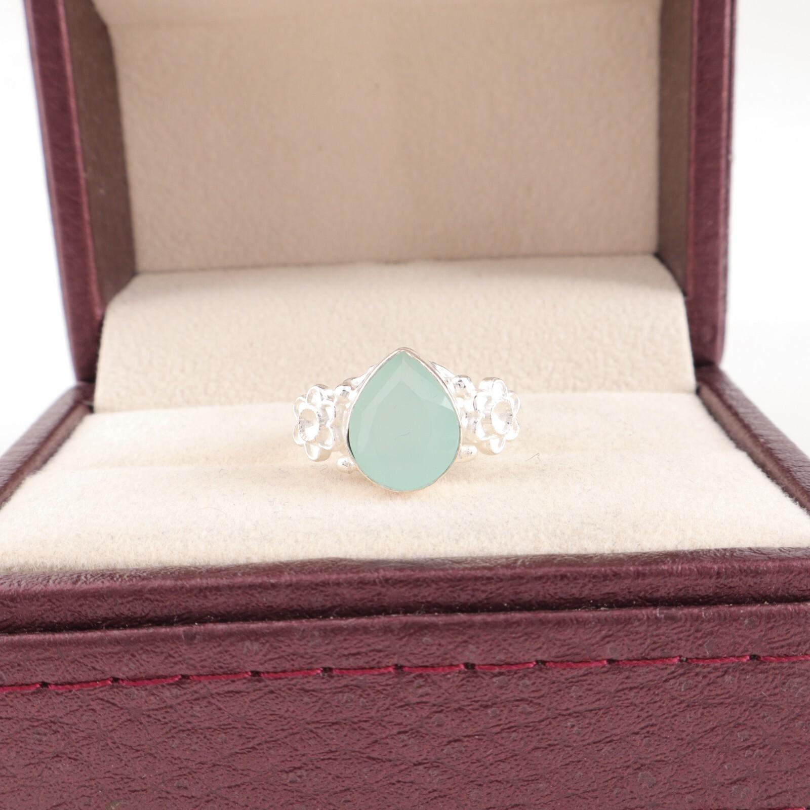 

Аква Халцедон Драгоценный Камень 925 Стерлинговое Серебро Ювелирные Изделия Ручной Работы Обручальное Кольцо RR-59-19 13