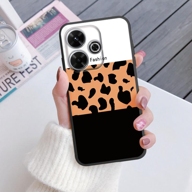 For Redmi 13 4G Phone Case Brown Leopard Print Soft Silicone TPU Cover Colorful Marble Fundas For Xiaomi Redmi 13 Redmi13 Coque